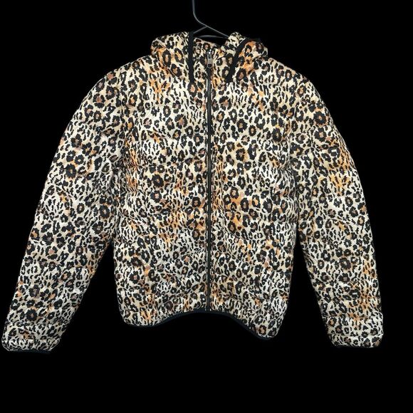 Kosiuko Animal Print Down Jacket Womens Small Full Zip Hooded Lightweight Puffer - Picture 1 of 13